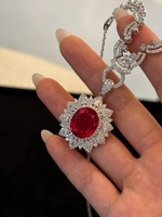 Ensemble de bijoux en or blanc 18 carats avec rubis et diamants de laboratoire couleur D, pendentif et bague, motif floral, cadeau de haute qualité uniquement