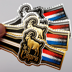 Die Cut Glossy Gold Foil <strong>Sticker</strong> Embossment in the Shape of Custom <strong>Printed</strong> Cigar Band Ring Wrap Label for Ciga - Product Image 5