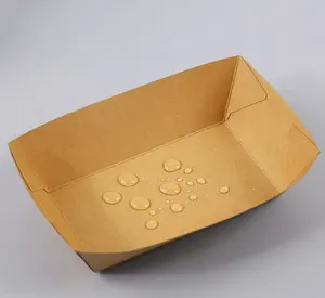 Disposable Food Grade 200ml Kraft Paper Boat Box Wholesale Degradable Paper Waffle Stick Tray For Air Fryer