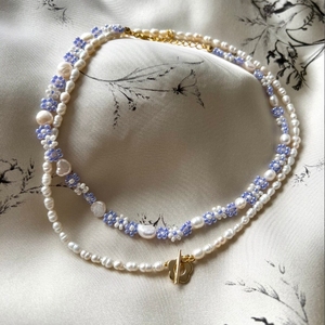 Delicado elegante muy popular joyería fina hecha a mano de alta calidad perla con cuentas azul Margarita flor gargantilla collar - Product Image 3