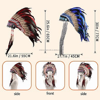 Coiffe indienne artisanale en plumes de coq avec strass, accessoire de chef tribal pour Halloween, cosplay, carnaval et danse