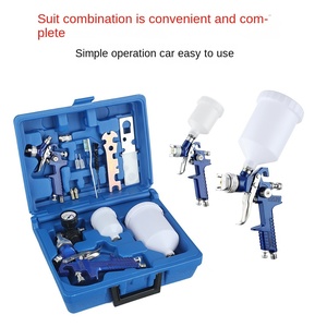 Ensemble de pistolet de peinture à air industriel à alimentation par gravité, avec manomètre, poignée en bois OEM, matériau plastique, séparateur d'eau et d'huile - Product Image 4