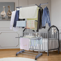 Séchoir à linge pliable à 4 niveaux en acier inoxydable, mobile et multifonctionnel, pour manteaux, linge et vêtements domestiques
