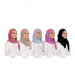 Supplier Malaysia Tudung for Kids 60*160cm Custom Plain Color Muslim Jersey children Headscarf Hijabs