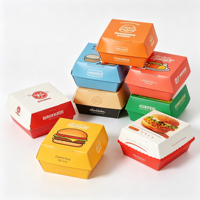 Boîte à hamburger biodégradable personnalisée en papier kraft, conteneur à clapet résistant à la graisse, emballage jetable pour la restauration rapide, vente en gros