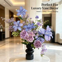 Aneka Bunga Lily Ungu Biru Mekar, Vas Modern untuk Ruang Tamu, Hiasan Meja, Dekorasi Rumah, Buket Bunga Artificial