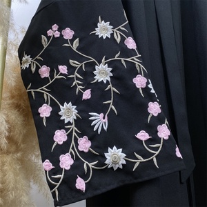 1407#B Latest Muslim Ladies Popular Linen Material Flower Embroidery With Pockets Open <b>Abaya</b> 3 Colors - Product Image 6