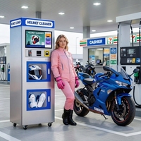 Distributeur automatique de nettoyage de casques de moto entièrement automatique avec désinfection UVC, options de paiement multiples, écran tactile et accès cloud