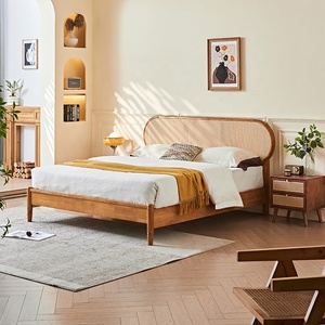 <span class=keywords><strong>Letto</strong></span> con Struttura in Legno Massello e Testiera in Rattan, Stile Boho Moderno Scandinavo, Personalizzabile per Camere da <span class=keywords><strong>Letto</strong></span> di Case Mediorientali - Product Image 2