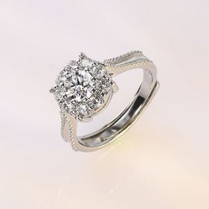 <b>Silver</b> Plated Wedding <b>Ring</b> for Women Luxury Delicate Engagement <b>Rings</b> Petal Simulation Moissanite Diamond Open <b>Adjustable</b> <b>Ring</b> - Product Image 3
