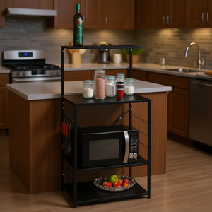 Meuble de cuisine noir pour micro-ondes 23,6''x15,6''x48,4'' en bois composite, étagère de rangement - Product Image 2