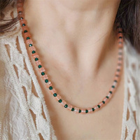 Ensemble collier et bracelet en quartz rose plaqué or à la mode, chaîne longue vintage, double couleur vert rose, perles de calcédoine pour femmes, fête