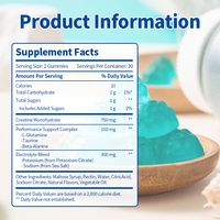 Gummies de soutien musculaire Performance : Créatine Monohydrate 750mg avec Électrolytes (Potassium, Sodium) pour l'entraînement sportif