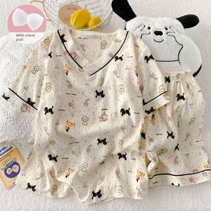 NOVEDAD DE VERANO 2025, ropa informal para el hogar, conjunto de pijamas de manga corta con dibujos animados de algodón de nube fina transpirable con almohadillas para el pecho - Product Image 2