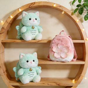 Peluches <span class=keywords><strong>chat</strong></span> kawaii vert menthe à succès avec clochettes et ailes pour acheteurs en gros, faible MOQ avec option d'expédition rapide - Product Image 1