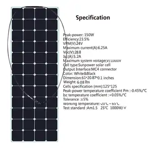 Panel surya semi fleksibel ukuran kustom 150w 12v dengan sel tenaga matahari