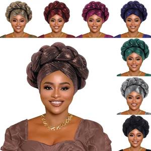 Hermoso Turbante Musulmán Brillante para Mujer, Pañuelo para la Cabeza con <span class=keywords><strong>Trenzas</strong></span> Grandes, a la Moda, para Mujeres <span class=keywords><strong>Africanas</strong></span> - Product Image 1