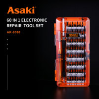 Ensemble d'outils de réparation électronique manuel Asaki Tools 60 en 1 en acier S2 avec étui rigide, modèle AK-9080