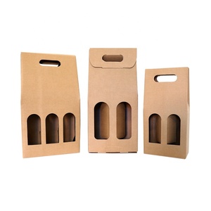 Giá Rẻ Rượu Vang Hộp Màu Nâu Với Xử Lý Hộp Các Tông Với Cửa Sổ Cho 3 Chai Rượu Vang Túi Quà Tặng Kraft Sóng Rượu Vang Hộp Quà Tặng - Product Image 3