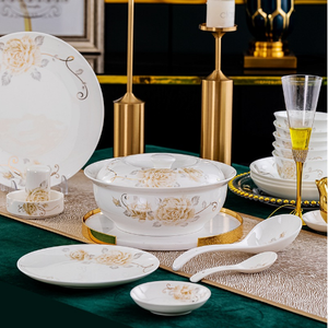 Bộ đồ ăn sứ cao cấp, họa tiết hoa mẫu đơn, chất liệu xương sứ, dùng cho nhà hàng, tiệc cưới, nhà ở. - Product Image 2