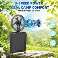Ventilateur pulvérisateur d'eau puissant pour extérieur, rechargeable, 14 pouces, batterie lithium 11.1V3600mAh avec réservoir d'eau de 14L, télécommande