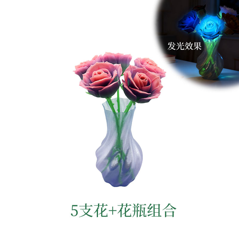 Juego de 5 flores + jarrón de color diurno