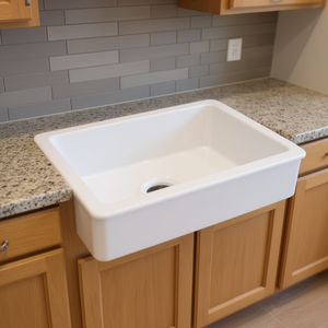Évier de cuisine en céramique blanc style ferme, 30 po x 19 po, à cuve unique, à encastrer, rectangulaire - Product Image 2