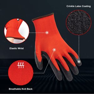 Wholesale Factory 13G Red Polyester <strong>Glove</strong> with Crinkle <strong>Latex</strong> Coated <strong>Glove</strong> Guantes Recubiertos En <strong>Latex</strong> Safety Work <strong>Glove</strong> - Product Image 4