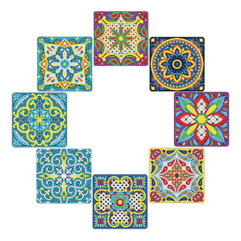 SONGWOO 2023 Desain Baru Resin Berlian Hari Ibu Hadiah Persegi 9Pack Mandala 5D DIY Berlian Seni Lukisan Kit Coaster