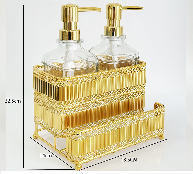 Distributeur de savon en verre + or galvanisé-185x14x225cm