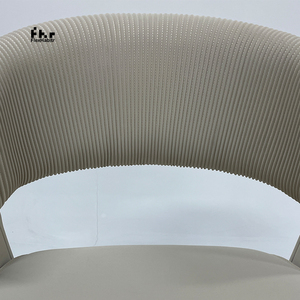 Modern Beige PU Leather Dining <b>Chair</b> Vertical Ribbed <b>Back</b> Gold Accent Upholstered for Restaurant Hotel - Product Image 5