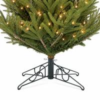 Sapin de Noël artificiel pré-éclairé en PE PVC, 7 pieds, luxe, toucher réaliste, avec lumières LED et base métallique pliable