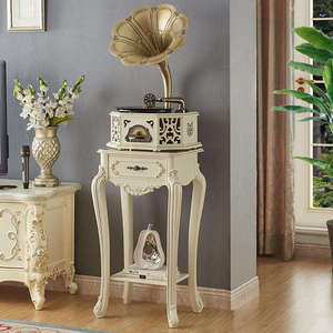 Gramófono de pie estilo europeo de fábrica con cajón de almacenamiento, tocadiscos de madera vintage con radio FM, USB y Bluetooth. - Product Image 3