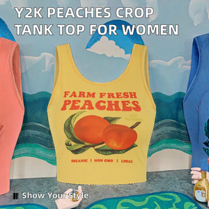 Camisetas sin Mangas para Mujer, Estampado de Melocotones, Verano, Bonitas, Sexys, Transpirables, Tejidas, Casuales, Personalizables - Product Image 2