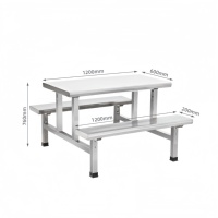 Ensemble de table à manger contemporaine en acier inoxydable 201 à quatre places à prix bas, chaises de salle à manger durables pour l'extérieur, restaurant, usage commercial