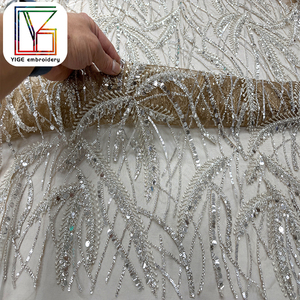 Tissu de dentelle africaine brodé floral de luxe en <span class=keywords><strong>tulle</strong></span> avec perles et sequins pour mariage africain - Product Image 3