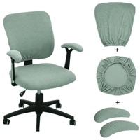 Housse de chaise pivotante de bureau en molleton élastique antidérapante avec coussin et ensemble d'accoudoirs