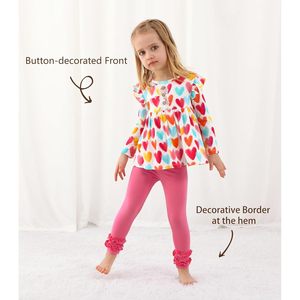 Conjunto de Top de Manga Larga con Estampado de Corazones y Leggings Rosas para Niñas Pequeñas, Ropa de Otoño Invierno - Product Image 4