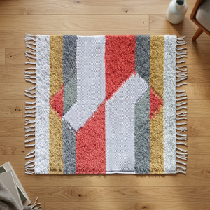 Tapis minimaliste à poils ras avec motif brodé subtil, tapis moderne fait main pour la décoration intérieure, intérieur contemporain, Inde - Product Image 3