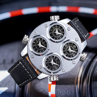 Montres Oulm 9153 Nouveauté Grand Cadran Multi Fuseaux Horaires Quartz Hommes Bracelet en Cuir Montres-Bracelets Tendance