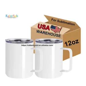 Entrepôt aux États-Unis vente en gros en vrac 12 oz 12 oz en acier inoxydable voyage camping isolé blanc tasse à café de sublimation avec poignée