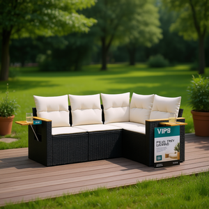 Ensemble de canapés de jardin modulaires en rotin PE noir avec coussins pour usage extérieur - Product Image 3
