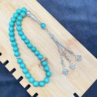 Vente en gros de chapelets de prière musulmans islamiques, 33 perles, bijoux en pierres précieuses, bracelet en turquoise de 10 mm, Misbaha Tasbih Beads