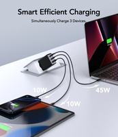 Cargador de Laptop HNT GaN de 65W Tipo C, Carga Rápida EU/US/UK, 2C1A, Cargador de Pared para Celular, para Macbook, Samsung, Teléfono Móvil