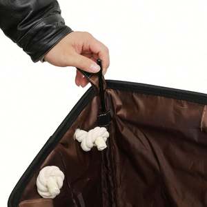 Sac à linge en coton et lin avec logo personnalisé, avec poignée, panier à linge pliable avec sac en filet à cordon à l'intérieur - Product Image 5