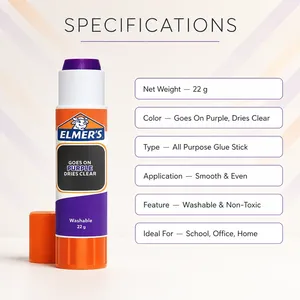Barra de Pegamento Multiusos, Pegamento Escolar Morado Desvanecible, Lavable, Seguro y No Tóxico para Fotos, Cartulina y Papelería - Product Image 4