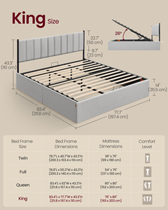 Современная мебель для спальни, базовый каркас кровати с изголовьем, подъемный каркас для хранения, размер короля - Product Image 6
