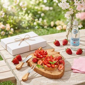 Cross-border wooden strawberry-shaped cheese <b>set</b>, wooden deli cutlery cutting board, solid wood party dessert plate - Product Image 3