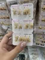 Boucles d'oreilles en acier inoxydable plaqué or 18 carats OEM/ODM, boucles d'oreilles à clous en forme de papillon et de cœur avec zircon, bijoux tendance pour femmes