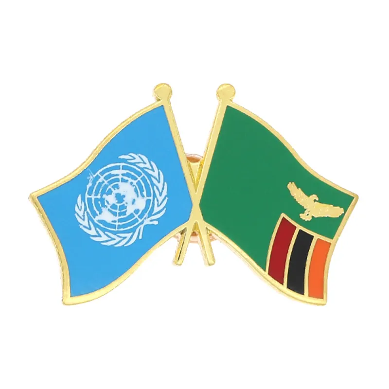 Su misura logo in metallo duro Smalto Delle Nazioni Unite e Zambia risvolto pin distintivo bandiera con farfalla pin indietro